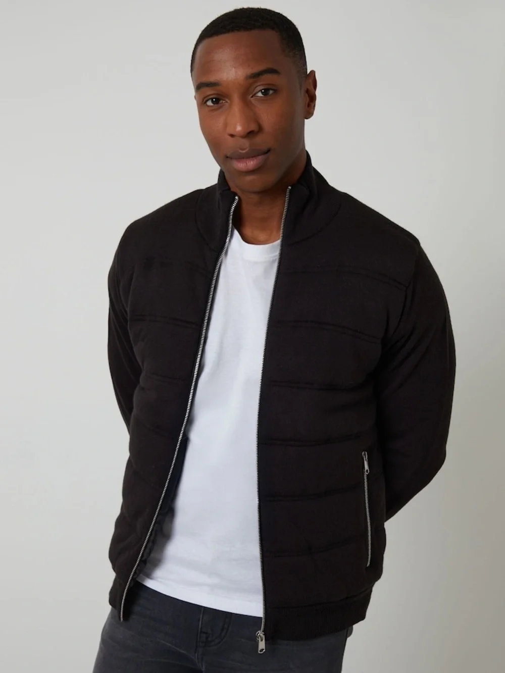 Threadbare Men's Navy Zip-Up Quilted Knit Marsden Sweater
